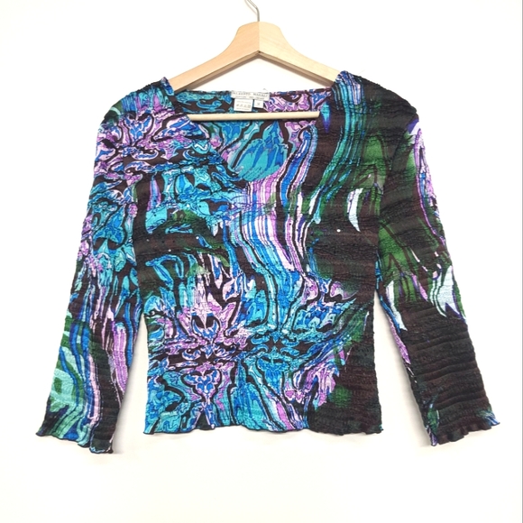 Alberto Makali Tops - Alberto Makali blouse stretch textured crinkle sequins beads top Lavender Royal